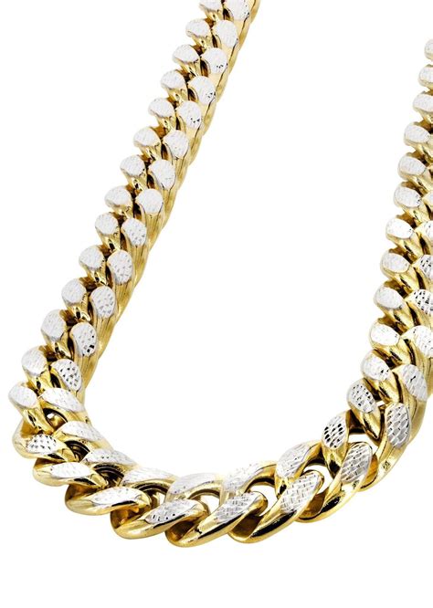 Gold Chain Womens Semi Solid Diamond Cut Miami Cuban Link Chain 10K