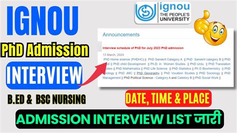 IGNOU PhD Admission 2023 2024 Interview List Released IGNOU BED