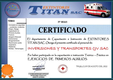 N° 00163 Certificado Primeros Auxilios Cjv Pdf