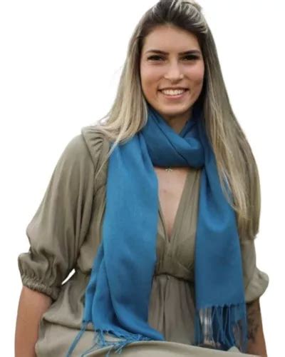 Cachecol Echarpe Pashmina Len O Xale Manta Lisa Moda Cor Azul Petr Leo