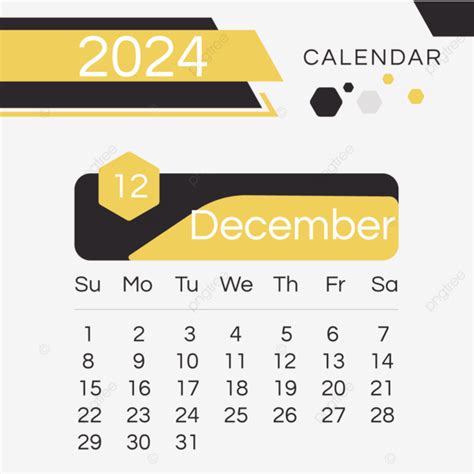 2024 Mes Calendario Diciembre Simple Amarillo PNG 2024 Mes