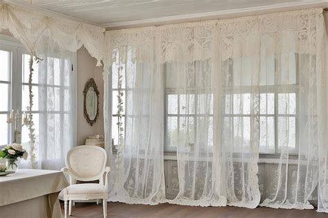 Premium Photo Shabby Chic Lace Curtain Divider