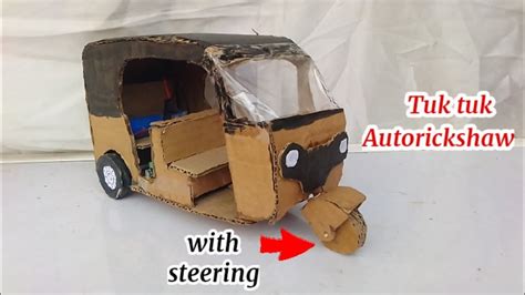 How To Make A Tuk Tuk Autorickshaw From Cardboard With Steering RC