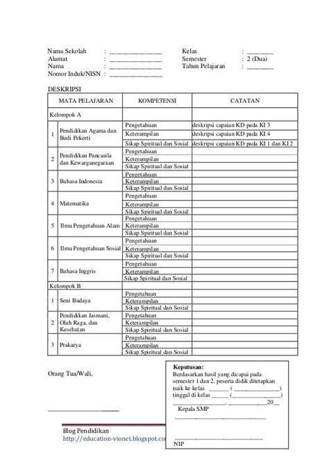Contoh Catatan Wali Kelas Di Raport K13 Berbagai Contoh