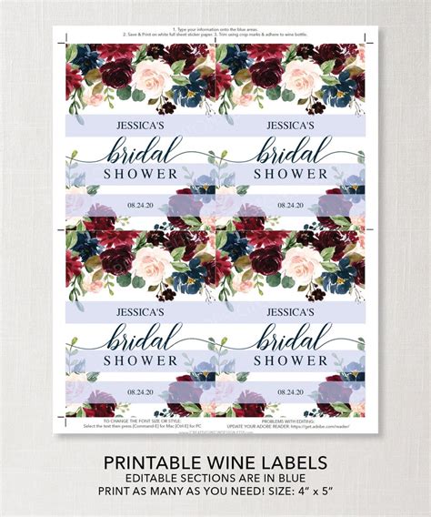 Bridal Shower Wine Label Template Bridal Shower Favor Etsy