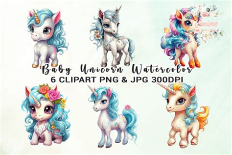 Baby Unicorn Watercolor Clipart Graphic By Venime Creative Fabrica