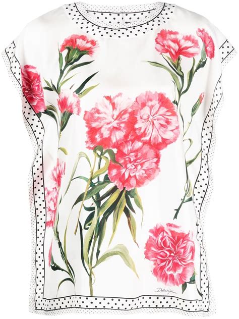 Dolce And Gabbana Floral Print Silk Blouse White Farfetch