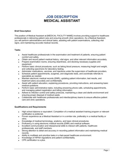 Medical Assistant Job Description Template Download