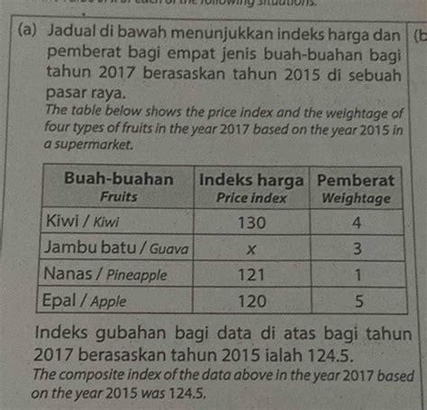 Solved A Jadual Di Bawah Menunjukkan Indeks Harga Dan B Pemberat