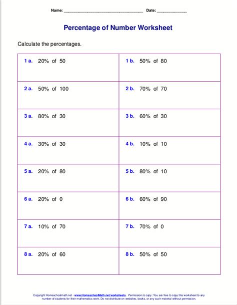 Percent Application Worksheets