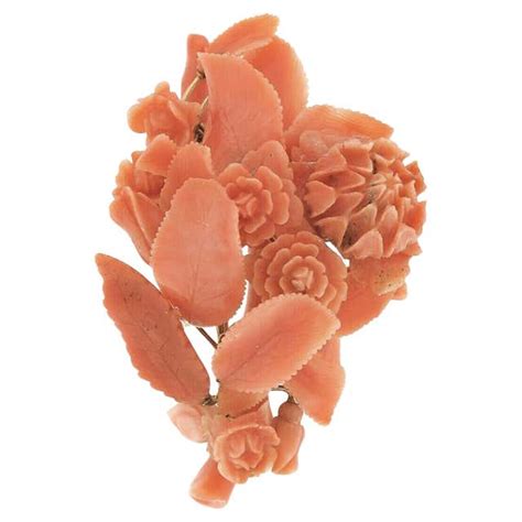 Antique Victorian 14k Gold Carved Engraved Coral Rose Flower Statement Brooch At 1stdibs