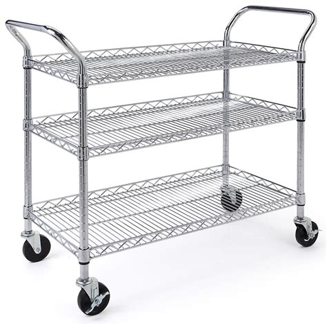 Chrome Wire Utility Cart Commercial Grade Metal Tiers