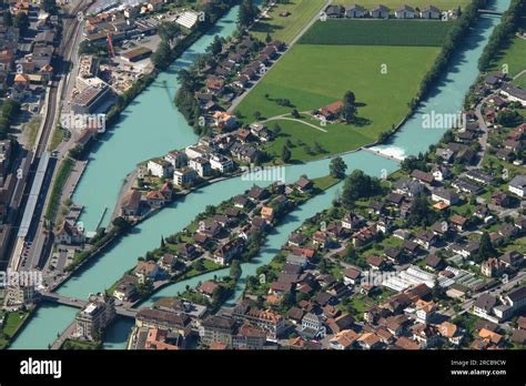 River Aare And Houses In Interlaken Stock Photo Alamy