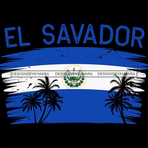 El Salvador Flag Colors Palm Trees Country Blue White Travel Earth ...