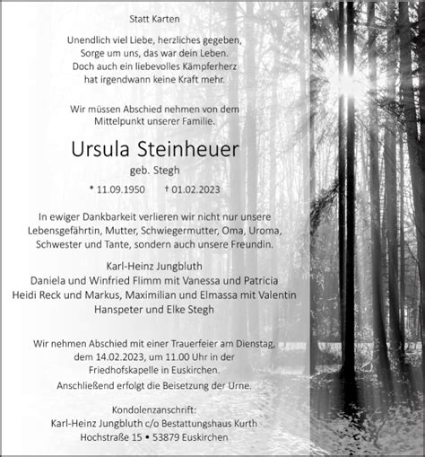 Traueranzeigen Von Ursula Steinheuer Wirtrauern