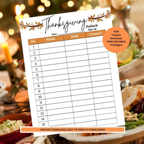 Potluck Sign Up Sheet Thanksgiving Potluck Sign Up Sheet Thanksgiving