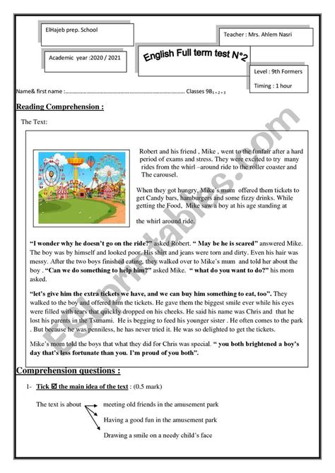 end of term test N3 ESL worksheet by احلام