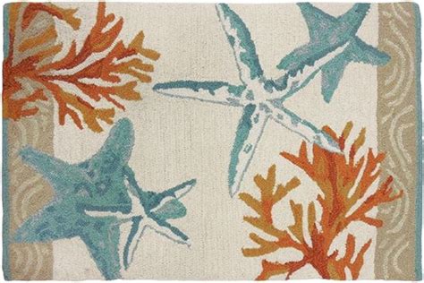 34” Vibrantly Colored Coastal Reef Theme Hand Hooked Outdoor Accent Rug