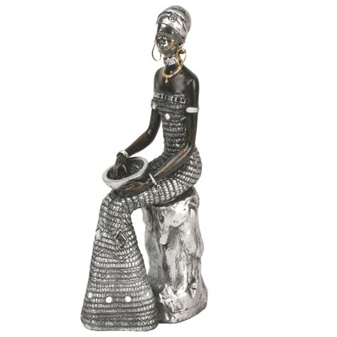 Black And Silver African Masai Lady Sitting Figurine T Ornament Statue