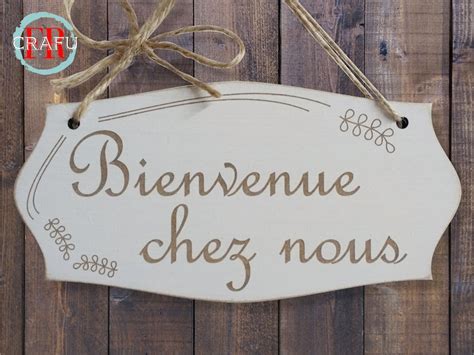 Bienvenue Chez Nous Plaque De Porte En Bois Pancarte Etsy