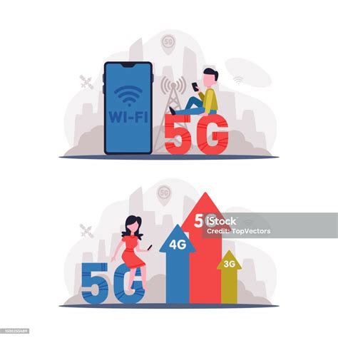 5g Network Wireless Technology With Man And Woman Using Highspeed