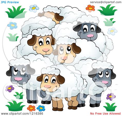 Clipart Of A Happy Flock Of Sheep Royalty Free Vector Illustration By