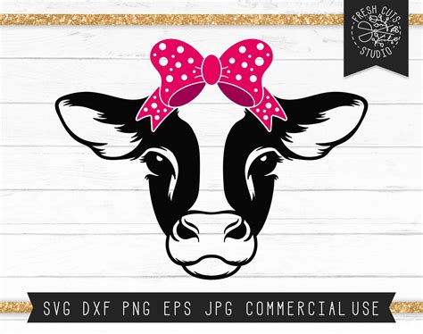 Cow Svg Cut File Cute Cow Face Clipart Cow With Bow Svg Etsy Hong Kong