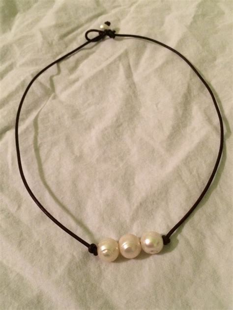 Leather 3 Pearl Necklace By Pinkelephantdsigns On Etsy