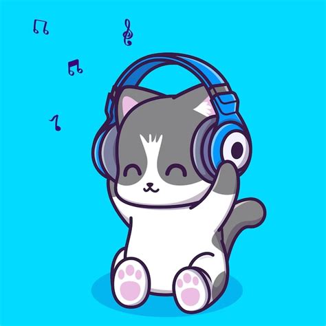 Premium Vector Cute Cat Listening To Music With Headphones