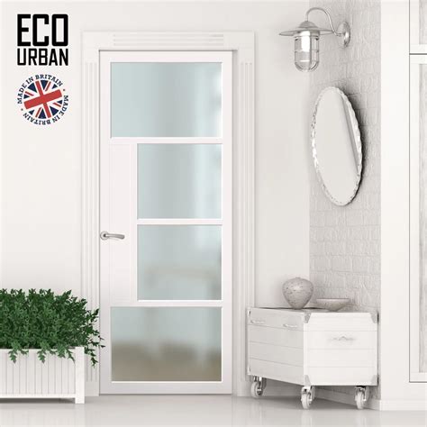 Handmade Eco Urban Boston 4 Pane Door Dd6311sg Frosted Glass White