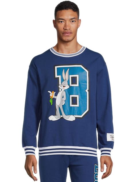 Looney Tunes Mens Bugs Bunny Varsity Crew Sweatshirt Sizes S 2xl