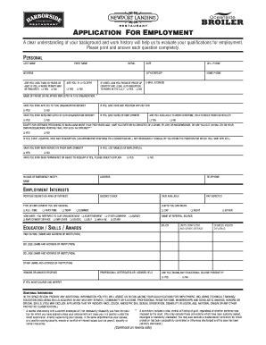 Fillable Online Employment Application Newport Landing Fax Email