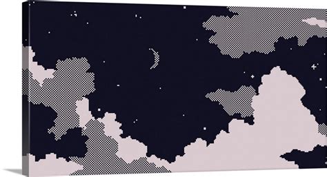 Night Sky And Clouds With Moon And Stars, Pixel Art | Great Big Canvas