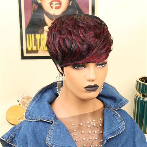 Yviann Pixie Cut Wigs For Black Women With Bangs Human Hair Wigs Short Remy Hair