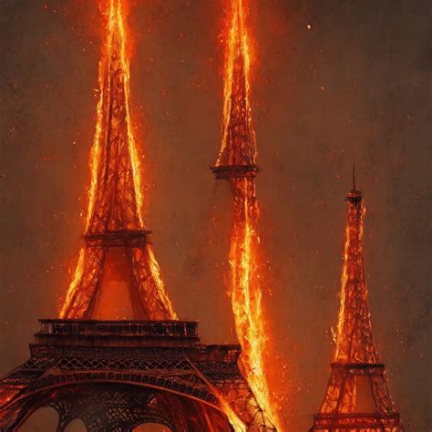 The Eiffel Tower On Fire Flames Burning Intricate Stable Diffusion