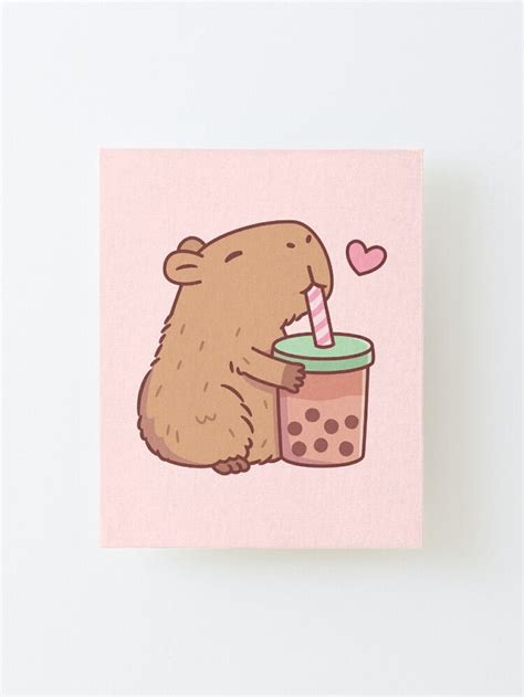 Cute Capybara Loves Bubble Tea Mounted Print For Sale By Rustydoodle