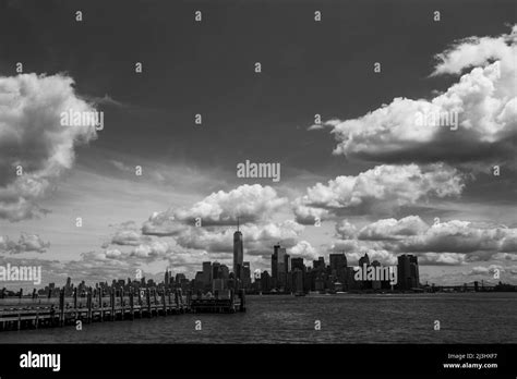 Liberty Island New York City Ny Usa A Dramatic Sky And A Zeppelin