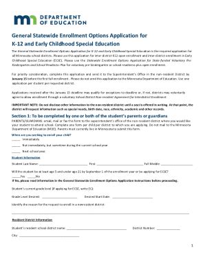 Fillable Online The General Statewide Enrollment Options Application