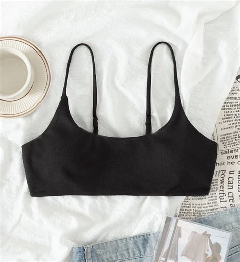Black Minimalist Bikini Top Womens Fashion Swimwear Bikinis