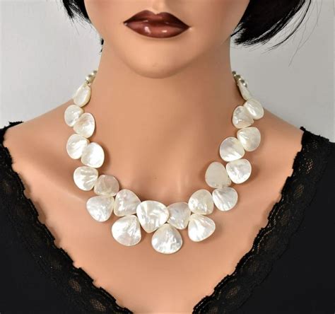 White Mother Of Pearl Statement Necklace Cluster Choker Chunky Etsy In 2023 Statement