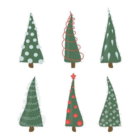 Premium Vector Cute Green Christmas Tree Vector Illustration Set