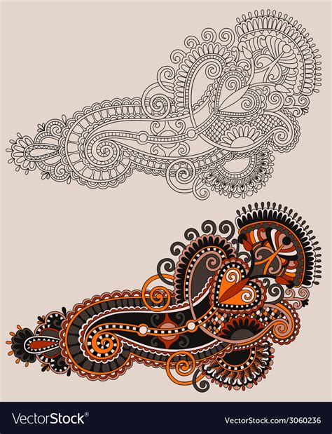 Original Hand Draw Line Art Ornate Flower Design Vector Image