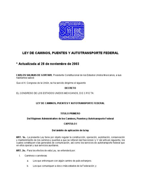 Ley De Caminos Puentes Y Autotransporte Federal Pdf México