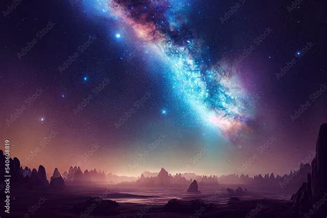 Digital Milky Way Stock blue gold and purple Image. Milky way galaxy ...