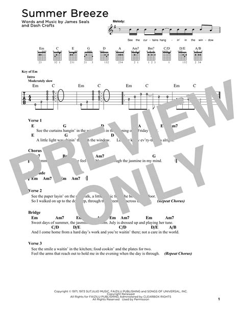 Summer Breeze By Seals And Crofts Sheet Music For Guitar Cheat Sheet At Sheet Music Direct