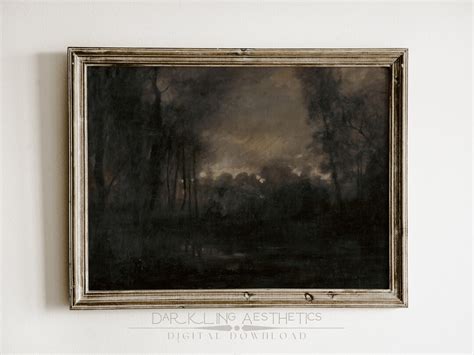 Dark Swamp Painting Vintage Moody Cottagecore Dark Landscape Etsy