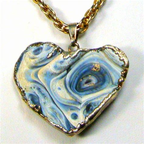 Stunning Florida Agatized Coral Heart Pendant On Vintage Chain