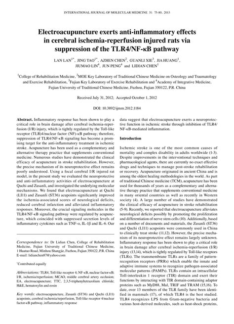 PDF Electroacupuncture Exerts Anti Inflammatory Effects In Cerebral