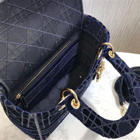 Dior Medium Lady D Lite Bag Blue Cannage Embroidered Velvet