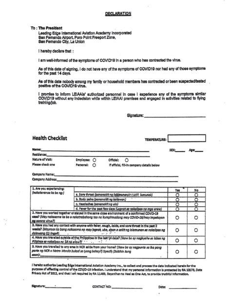 Health Declaration Form 2022 Pdf